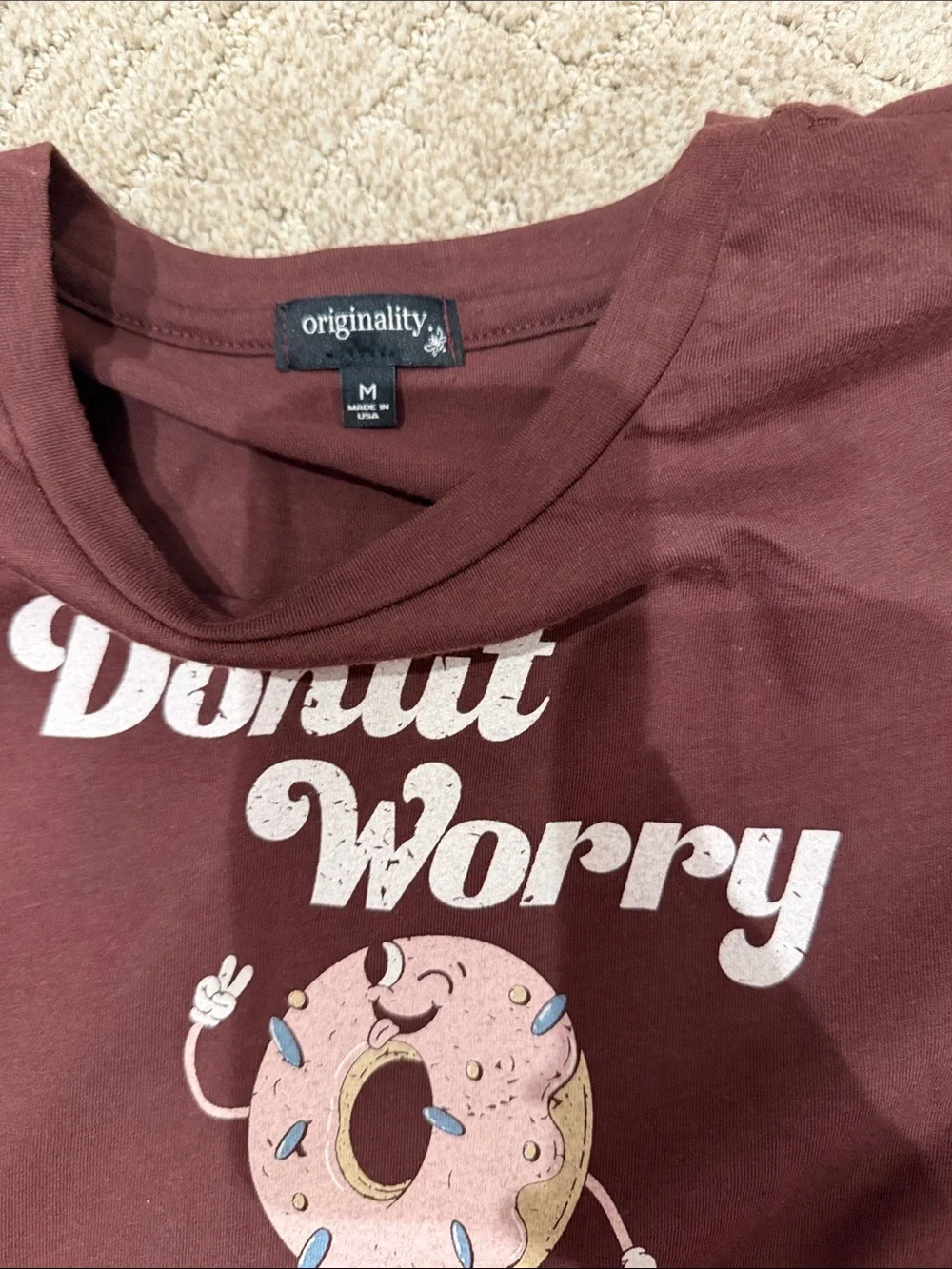 Donut Worry Be Happy Kids Tee - Maroon